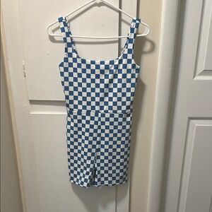 Reformation Blue Checkered Jumpsuit